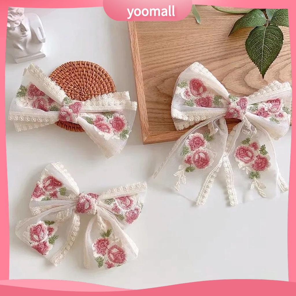 Kẹp Tóc Hình Nơ Bằng Ren Tinh Tế Chống Mòn Cho Nữ