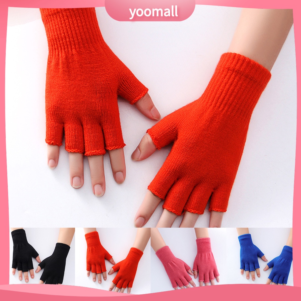 1 Đôi Găng Tay Hở Ngón Bằng Sợi Acrylic Mềm Mại Co Giãn Giữ Ấm Thoải Mái Dành Cho Nữ