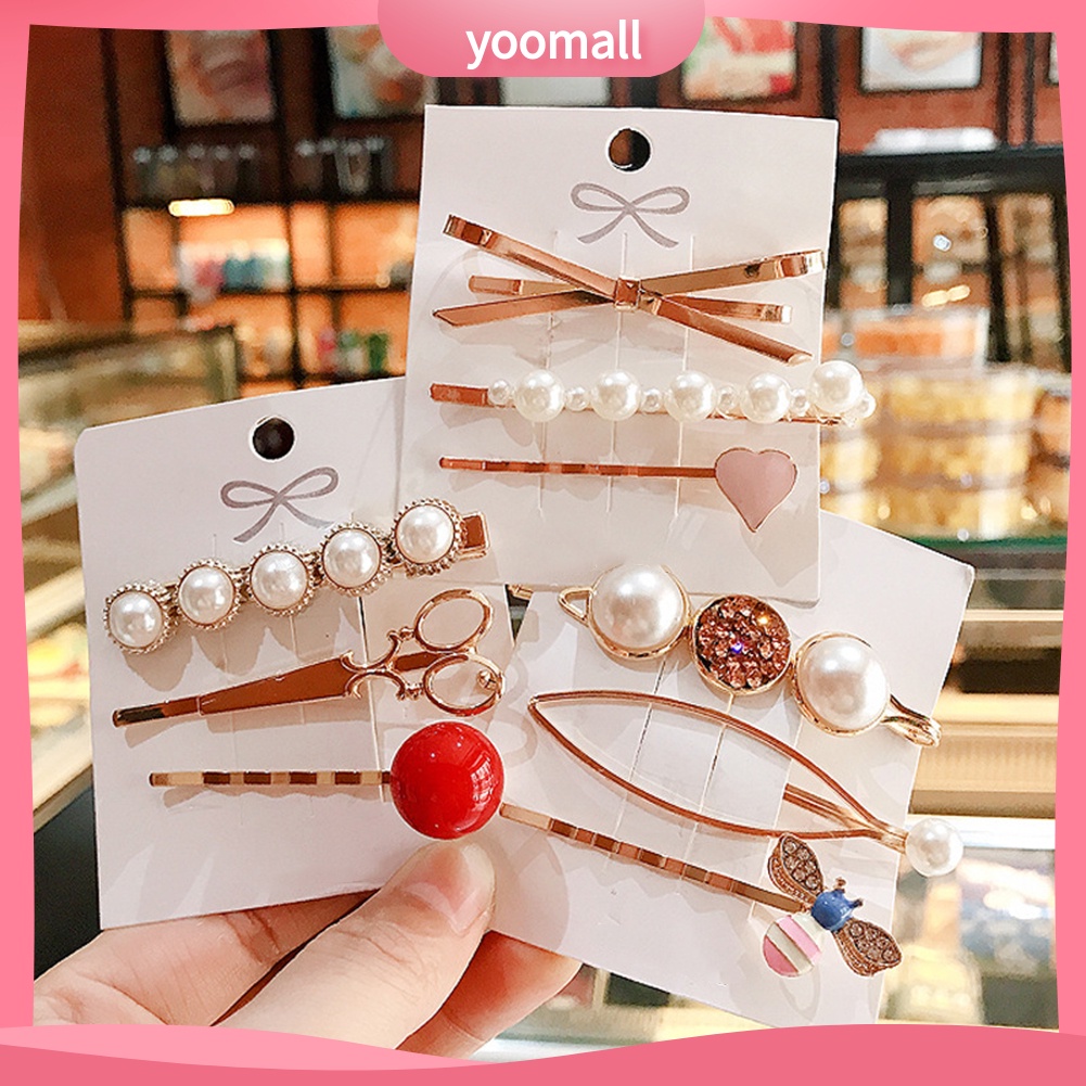 Set 2 / 3 Kẹp Tóc Hình Chú Ong / Lá / Con Ong Đính Ngọc Trai Nhân Tạo Thời Trang