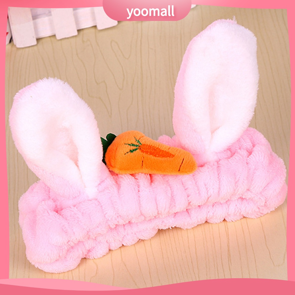 Băng Đô Tai Thỏ Bằng Vải Flannel Co Giãn Dễ Thương Dành Cho Nữ Rửa Mặt