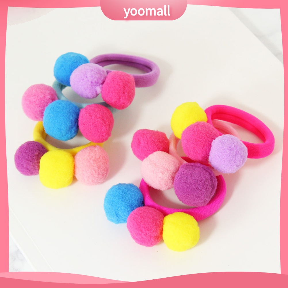 Dây Cột Tóc Đính Bóng Lông Nhung Co Giãn Dễ Thương Xinh Xắn Cho Bé Gái