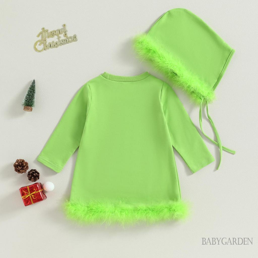 Áo Liền Quần Tay Dài Màu Xanh Lá In Chữ Kèm Nón Dành Cho Bé Gái 6 Tháng-3 Tuổi