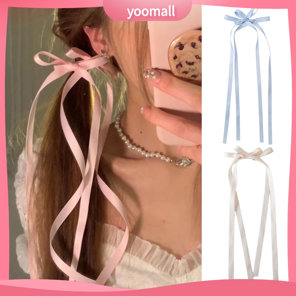 Kẹp Tóc Thắt Nơ Ruy Băng Màu Trơn Hai Lớp Chống Trượt Trọng Lượng Nhẹ Cho Nữ