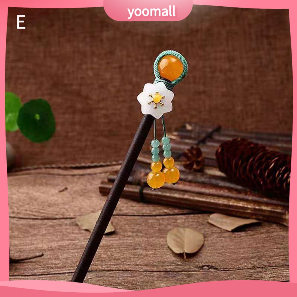 Trâm Cài Tóc Bằng Gỗ Đính Hạt Và Tua Rua Phong Cách Trung Hoa Cổ Điển Cho Nữ