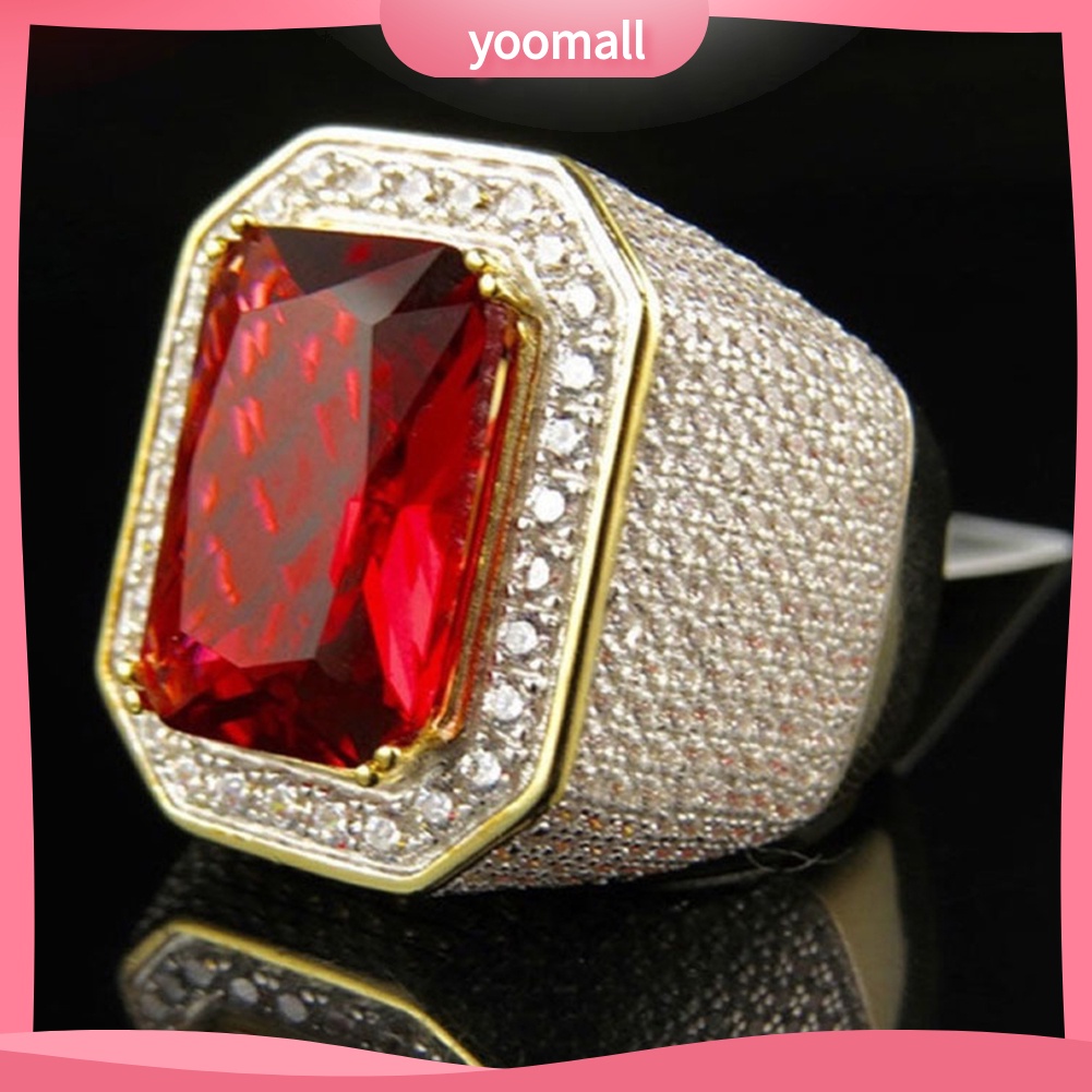 Nhẫn Đính Đá Sapphire Nhân Tạo Hình Vuông Phong Cách Punk Dành Cho Nam