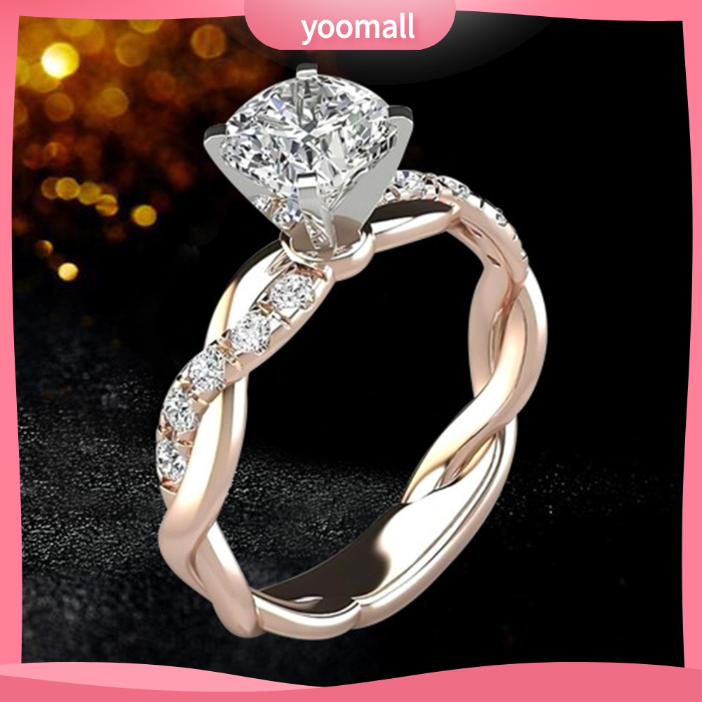Nhẫn Đính Hôn Dạng Xoắn Đính Đá Zircon Dành Cho Nữ