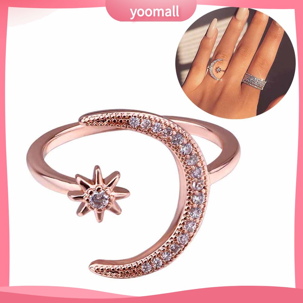 Nhẫn Hở Hình Trăng Sao Đính Đá Sáng Tạo Cho Nữ