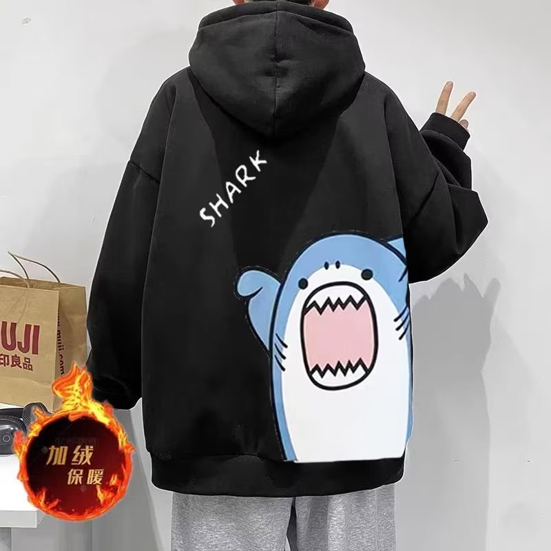 M-8XLáo khoác nam hoodie Tay Dài Dáng Rộng In Hình Cá Mập Hoạt Hình Phong Cách Đường Phố Mỹ Thời Trang Unisex