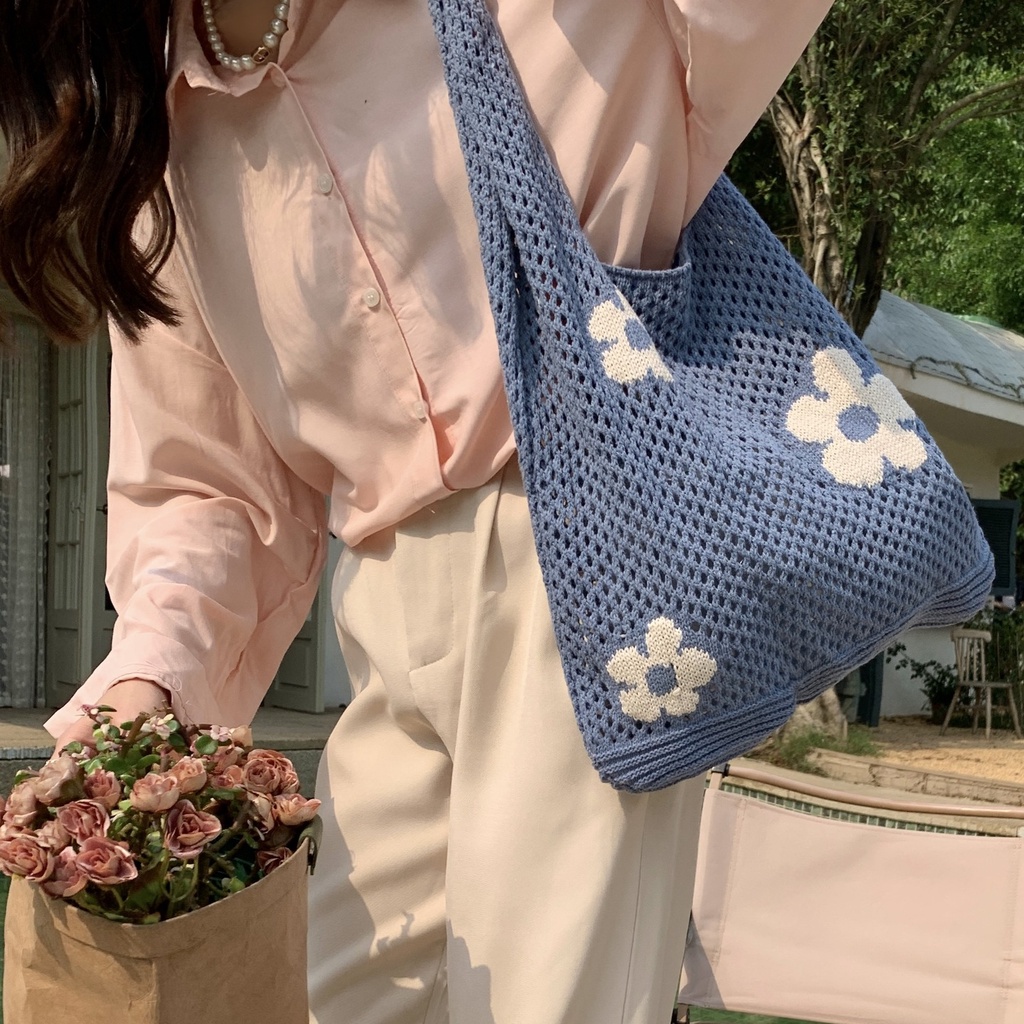 Túi Xách Đeo Vai Vải Lưới Dệt Kim Cỡ Lớn Thời Trang Thanh Lịch