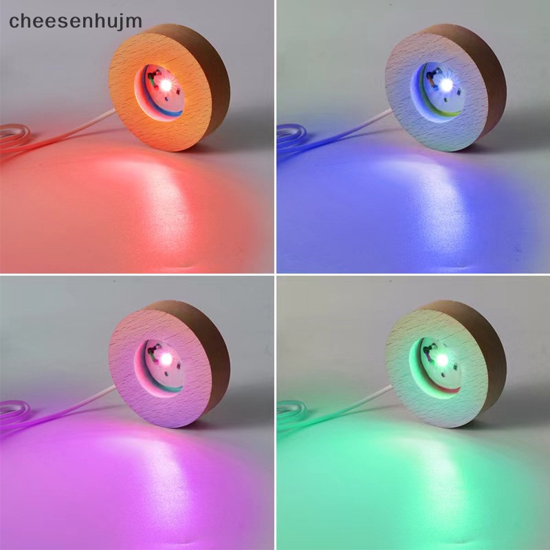Đế Đèn LED Hình Tròn Bằng Gỗ Kèm Công Tắc USB Độc Đáo Trang Trí Nhà Cửa