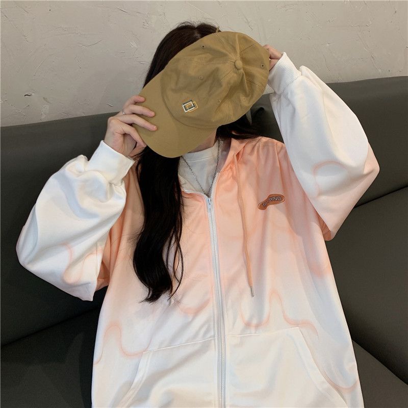 Áo Khoác Bóng Chày Mỏng Dáng Rộng Màu Gradient Thời Trang Xuân Thu Cá Tính Cho Nữ