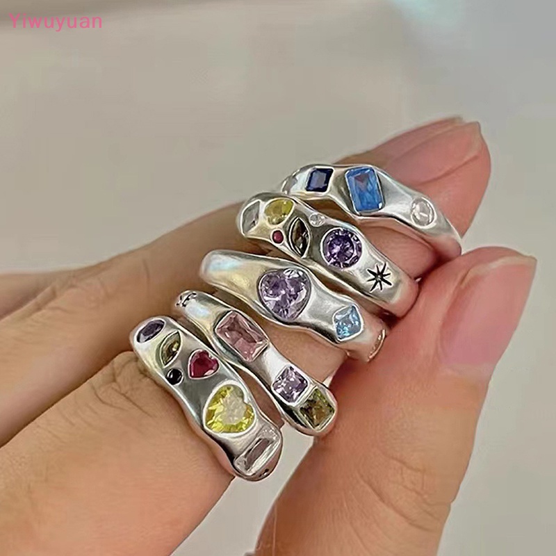 < Yiwuyuan > Nhẫn Đính Đá Zircon Tự Nhiên Không Đều Màu Thời Trang Cho Nữ