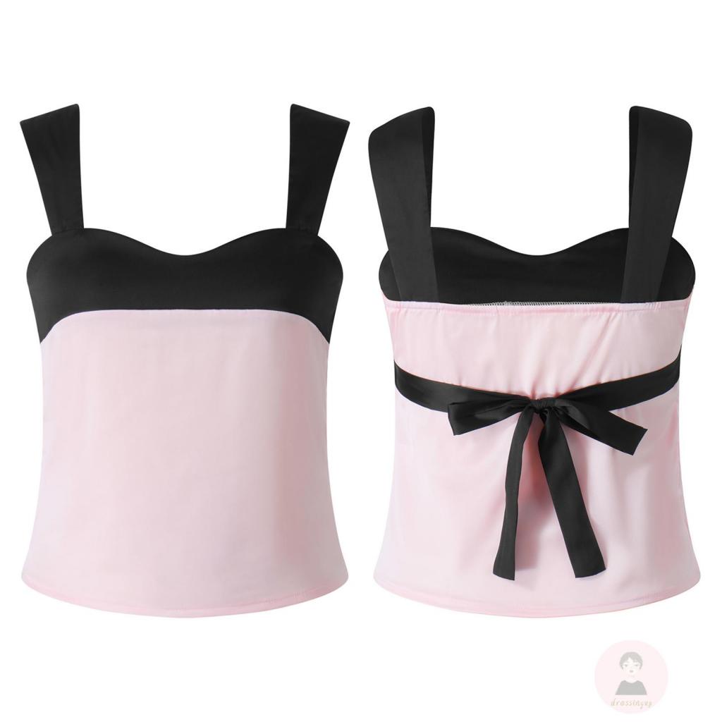 Áo Tank Top Không Tay Hở Lưng Cắt Thấp Màu Tương Phản Dành Cho Nữ