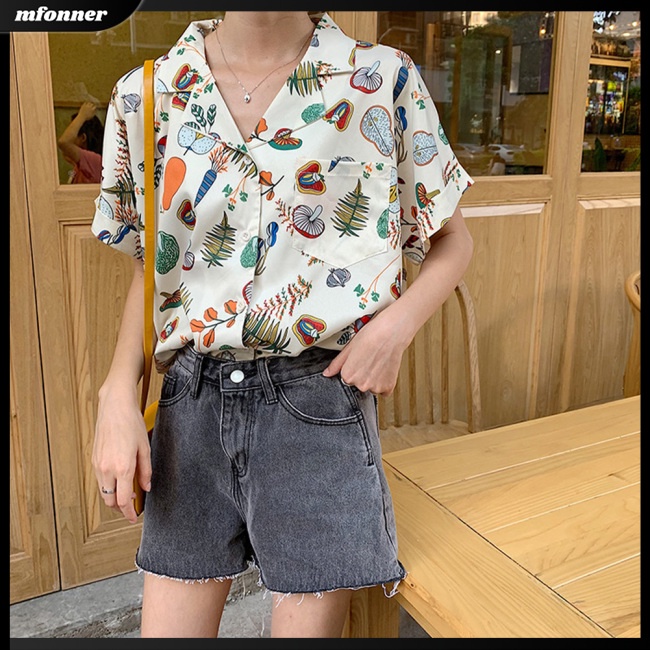 Áo Sơ Mi Chiffon Tay Ngắn Dáng Rộng In Họa Tiết Cổ Điển Thời Trang Mùa Hè Cho Nữ