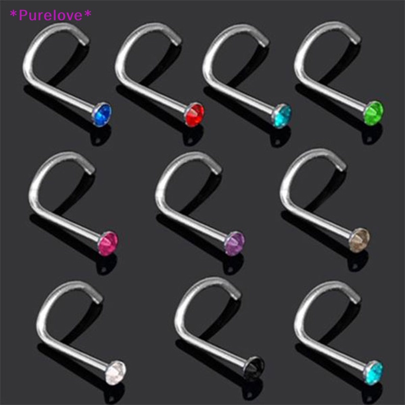 Set 10 Khuyên Mũi Bằng Thép Không Gỉ Đính Đá Cá Tính Thời Trang Mới