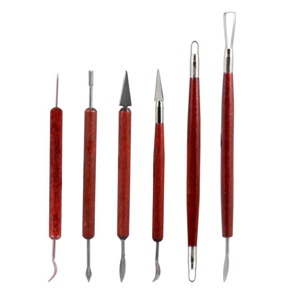 Bộ 6 Dụng Cụ Điêu Khắc Đất Sét Bằng Thép Không Gỉ Với Tay Cầm Bằng Gỗ