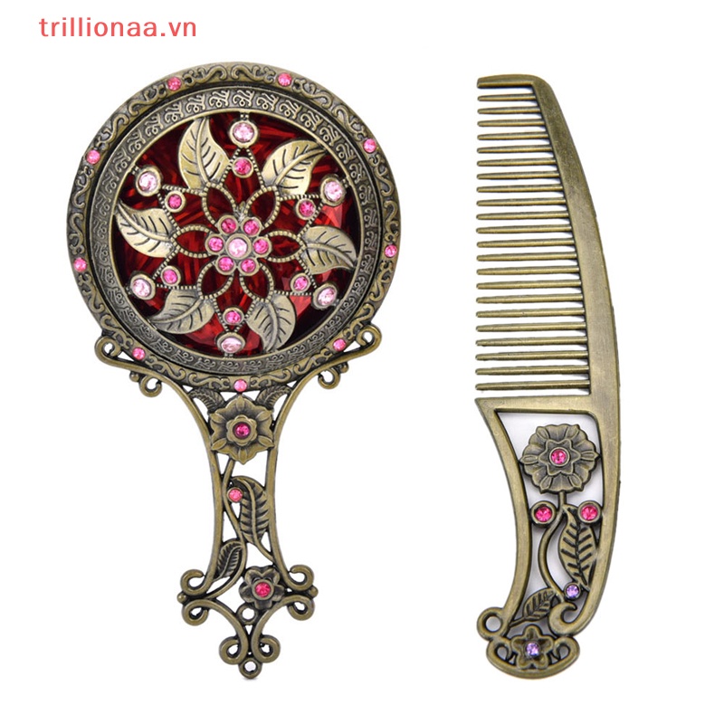 Bộ 2 Lược Có Gương Cầm Tay Bằng Đồng Thiết Kế Rỗng