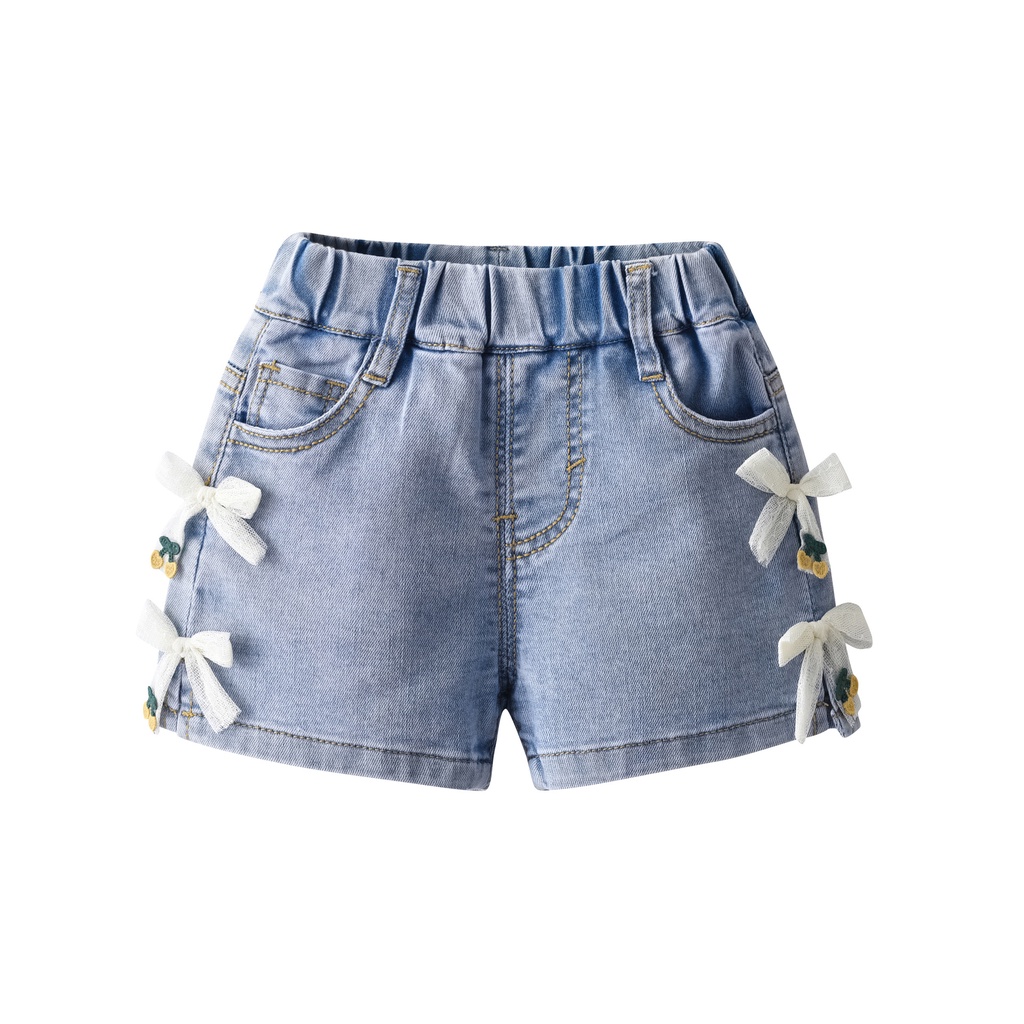 Quần Short Denim Đính Nơ Thời Trang Mùa Hè Cho Bé Gái