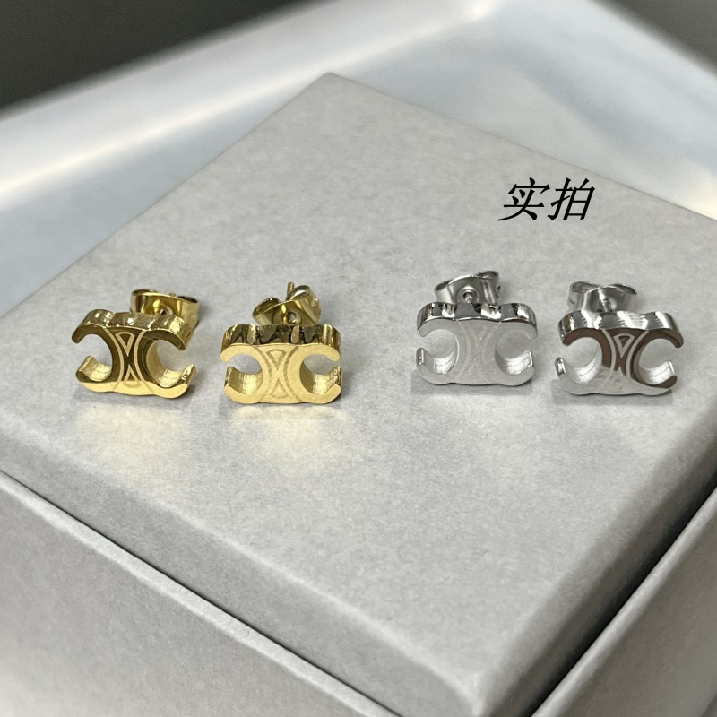 Bông Tai BằNg ThéP Titan Mạ VàNg ĐíNh Đá Đơn GiảN