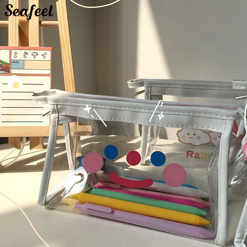 Túi Đựng Bút Trong Suốt Chống Bụi Sức Chứa Lớn In Họa Tiết Hoạt Hình Dễ Thương