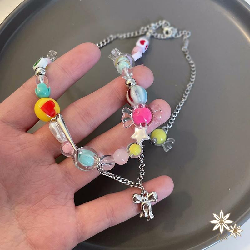 Vòng cổ / Vòng Tay Y2K Phối Nơ Tua Rua Màu Sắc Ngọt Ngào Phong Cách Hàn Quốc Thời Trang Mùa Hè Cho Nữ