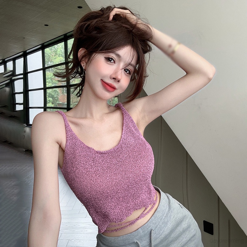 Áo Hai Dây Dệt Kim Dáng Ôm Phong Cách Hàn Quốc Thời Trang Mùa Hè Quyến Rũ Cho Nữ