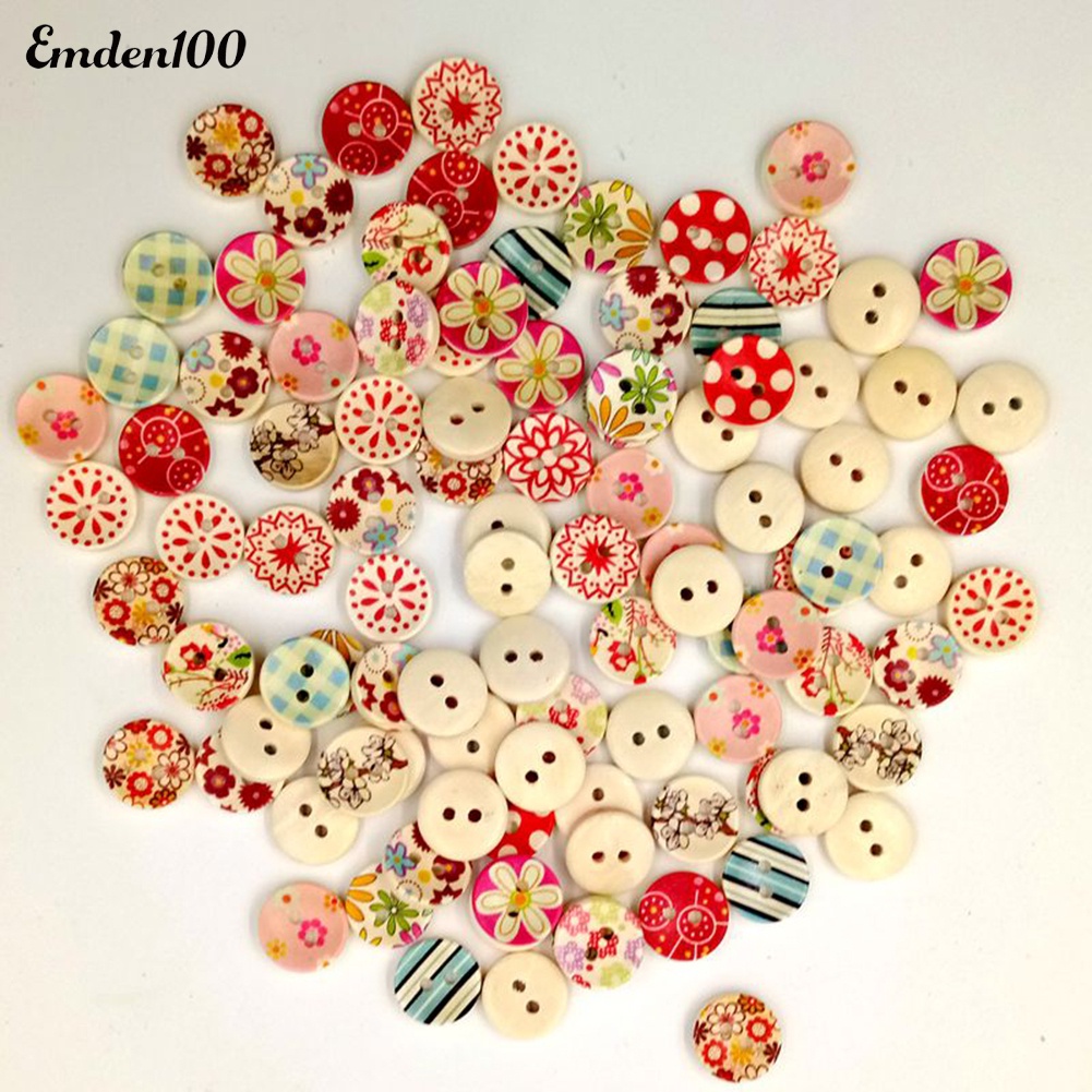 Nút Gỗ 2 Lỗ 15mm Hình Bông Hoa Chấm Bi Dễ Thương