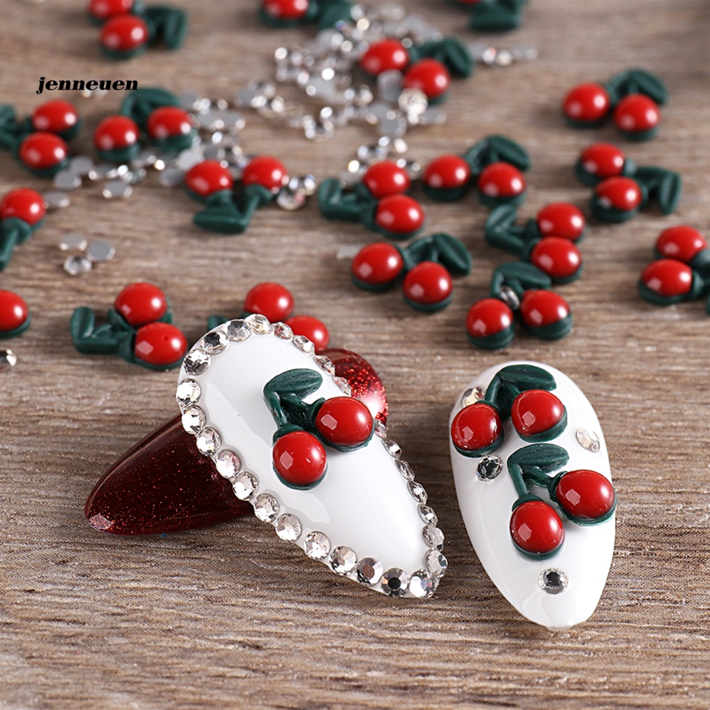 Set 20 / 40 Phụ Kiện Trang Trí Móng Tay Họa Tiết Cherry 3D Màu Sắc Tươi Sáng