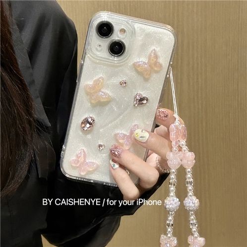Ốp Điện Thoại Mềm Chống Rơi Hình Bướm Hồng Vân Kim Cương Cho Iphone 14promax 13 13promax 12 11 7 / 8Plus Xsmax