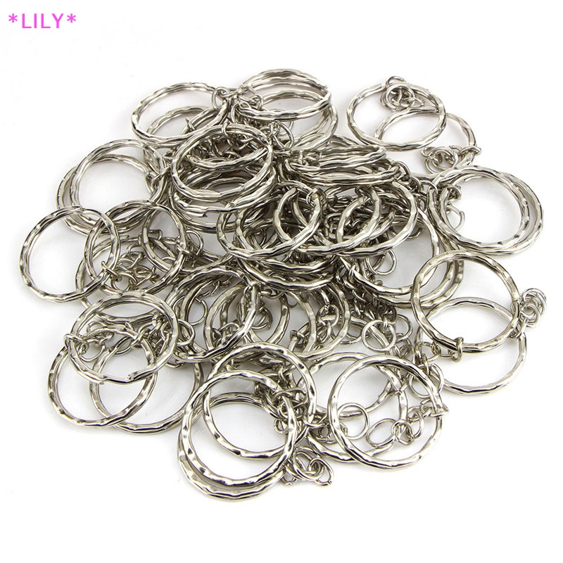 Lily 50 chiếc móc chìa khóa bạc đánh bóng 25mm Tự làm móc khóa vòng chia ngắn Móc Chìa Khóa uuu