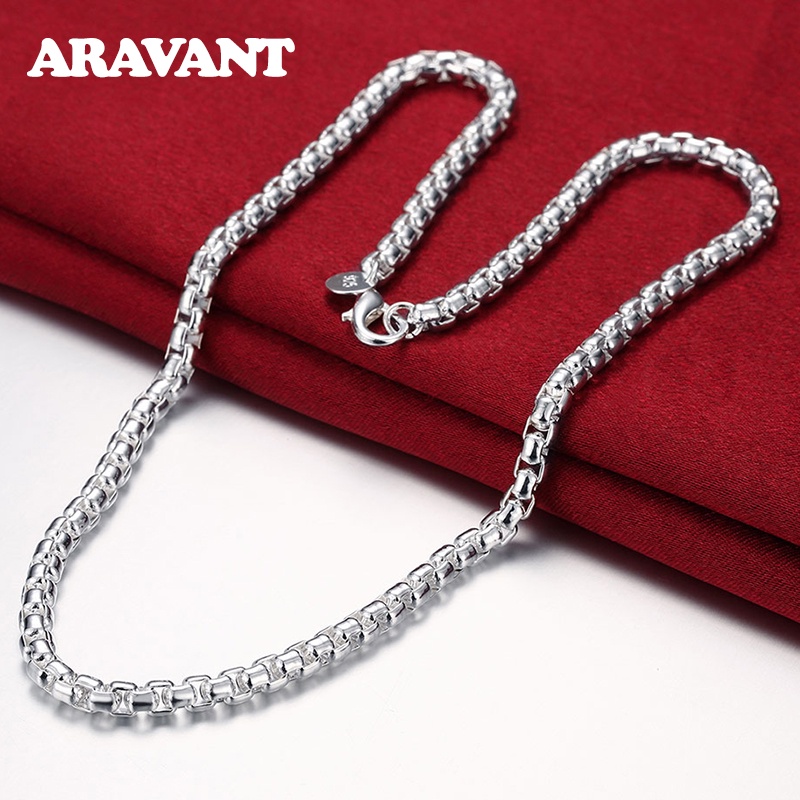 Dây Chuyền Mạ Bạc 925 Dạng Hộp Tròn Kích Thước 8 / 18 / 20 / 22 / 24 Inch 6mm