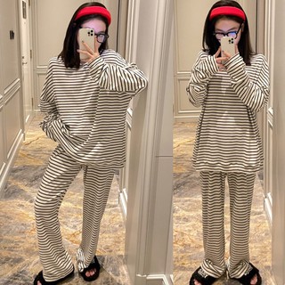 Bộ đồ ngủ pijama nữ tay dài kẻ sọc thời trang hàn quốc