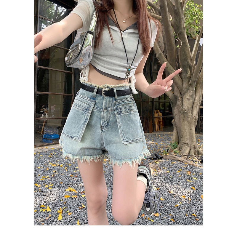 Quần Short Denim Dáng Chữ A Ống Rộng Thiết Kế Mới Thời Trang Mùa Hè Theo