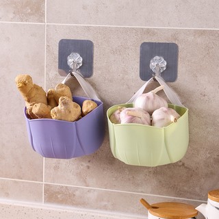 Multi-function hanging rack with hook kitchen onion ginger garlic storage basket / drill free bathroom wall-mounted storaging box