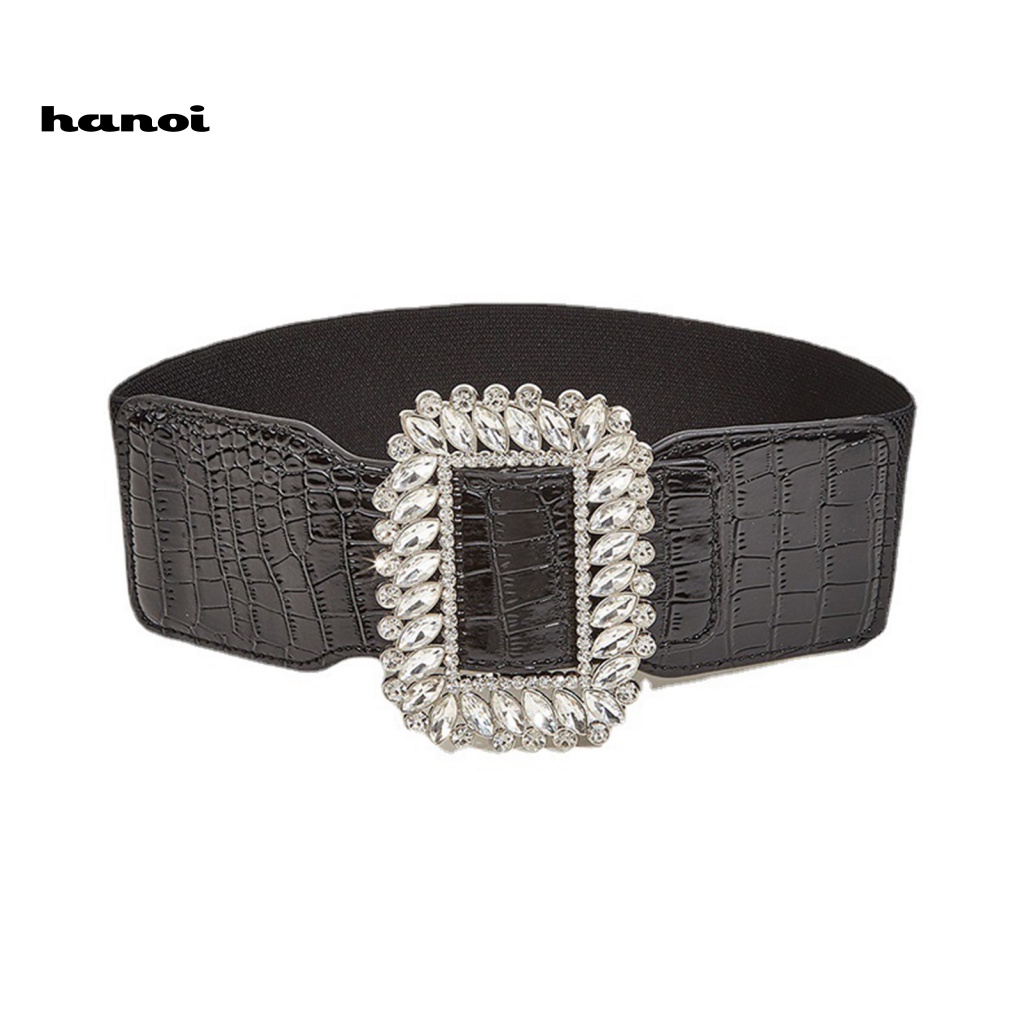 Thắt Lưng Giả Da Co Giãn Màu Trơn Đính Đá Thời Trang Cho Nữ