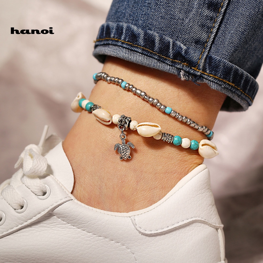 Lắc Chân Hai Lớp Đính Hạt Ngọc Lam Giả Thời Trang Cho Nữ