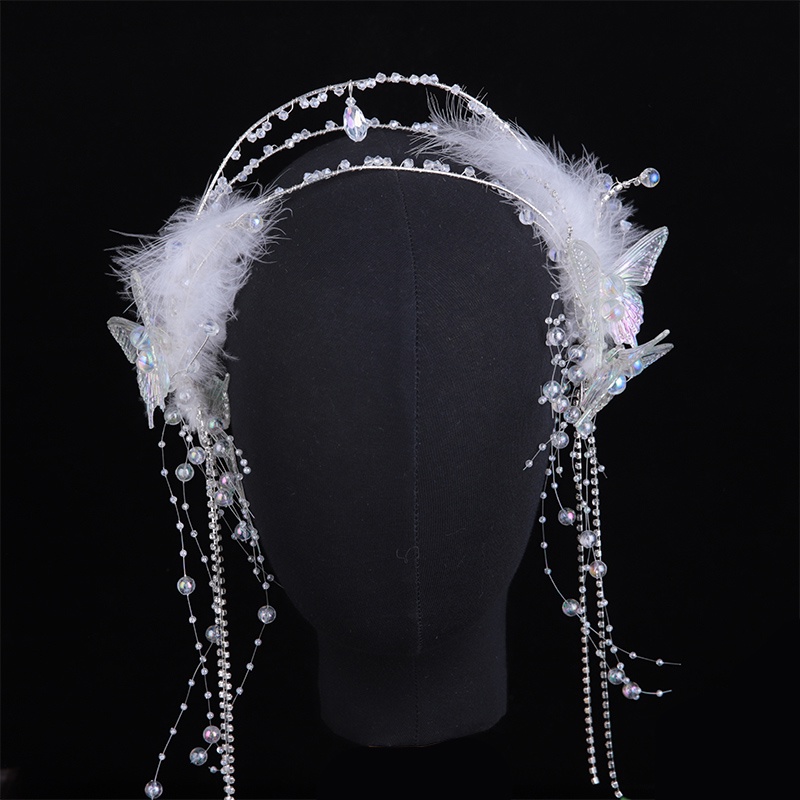 Băng Đô Handmade Đính Lông Vũ Trắng Thời Trang Cho Nữ