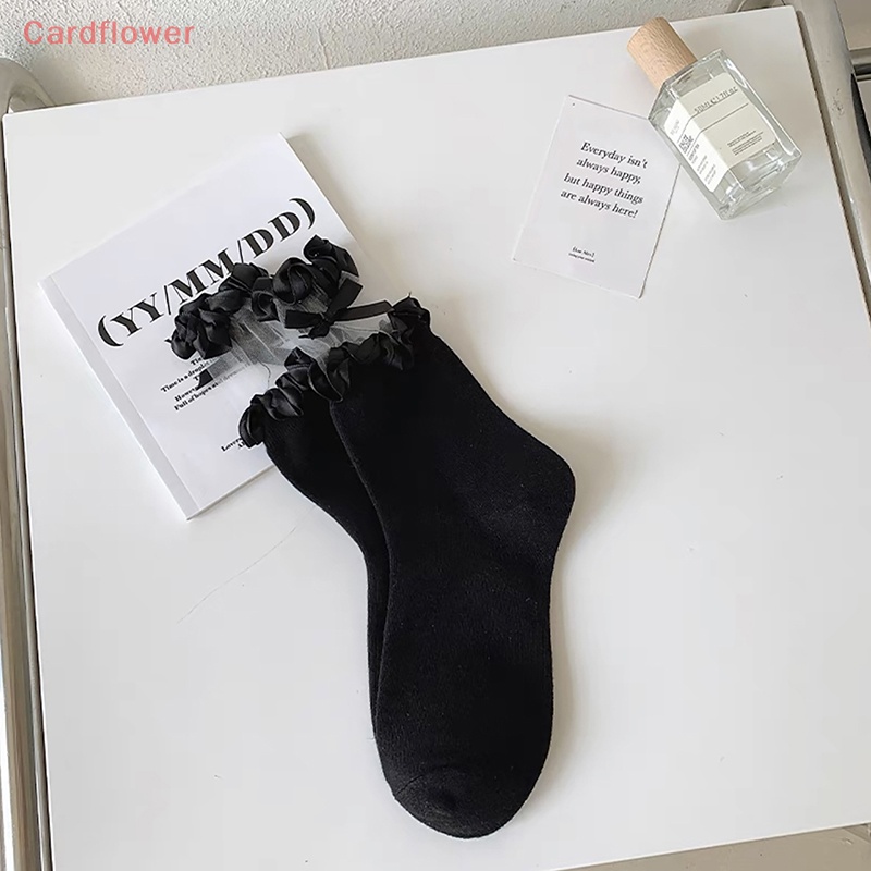 1 Đôi Tất Cotton Mỏng Phối Ren Thoáng Khí Đính Nơ Phong Cách Lolita Mới