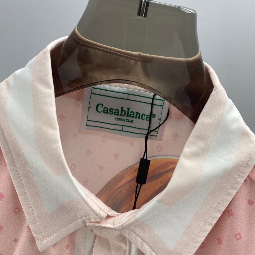 WKNM CASABLANCA fashion brand European long-sleeved shirt light pink lapel letter printed cardigan shirt in stock
