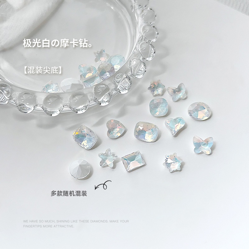 Phụ Kiện Đá Mocha Hình Bướm / Trái Tim / Kim Cương Lấp Lánh Ánh Trăng / Xanh Lam / Trắng