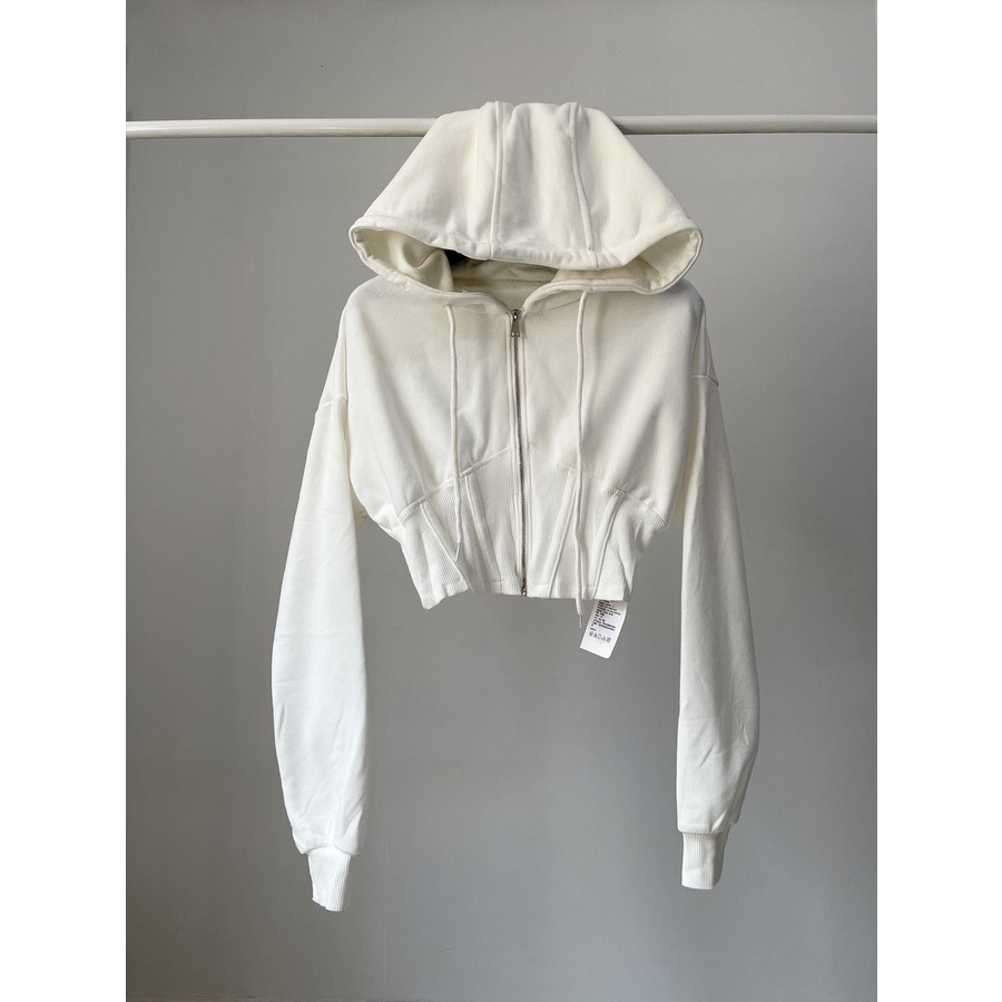 Áo Hoodie Màu Trơn Siêu Ngắn Eo Hẹp Phong Cách Âu Mỹ Cổ Điển Cho Nữ