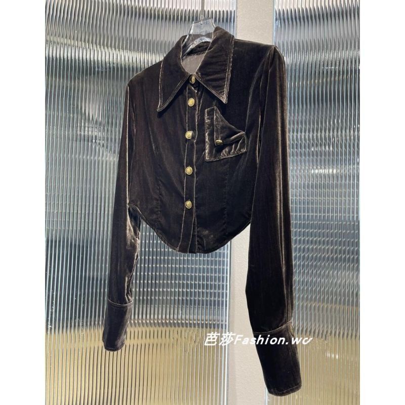 Áo Nhung Tay Dài Phong Cách Châu Âu Thời Trang Mùa Thu 2023 Mới