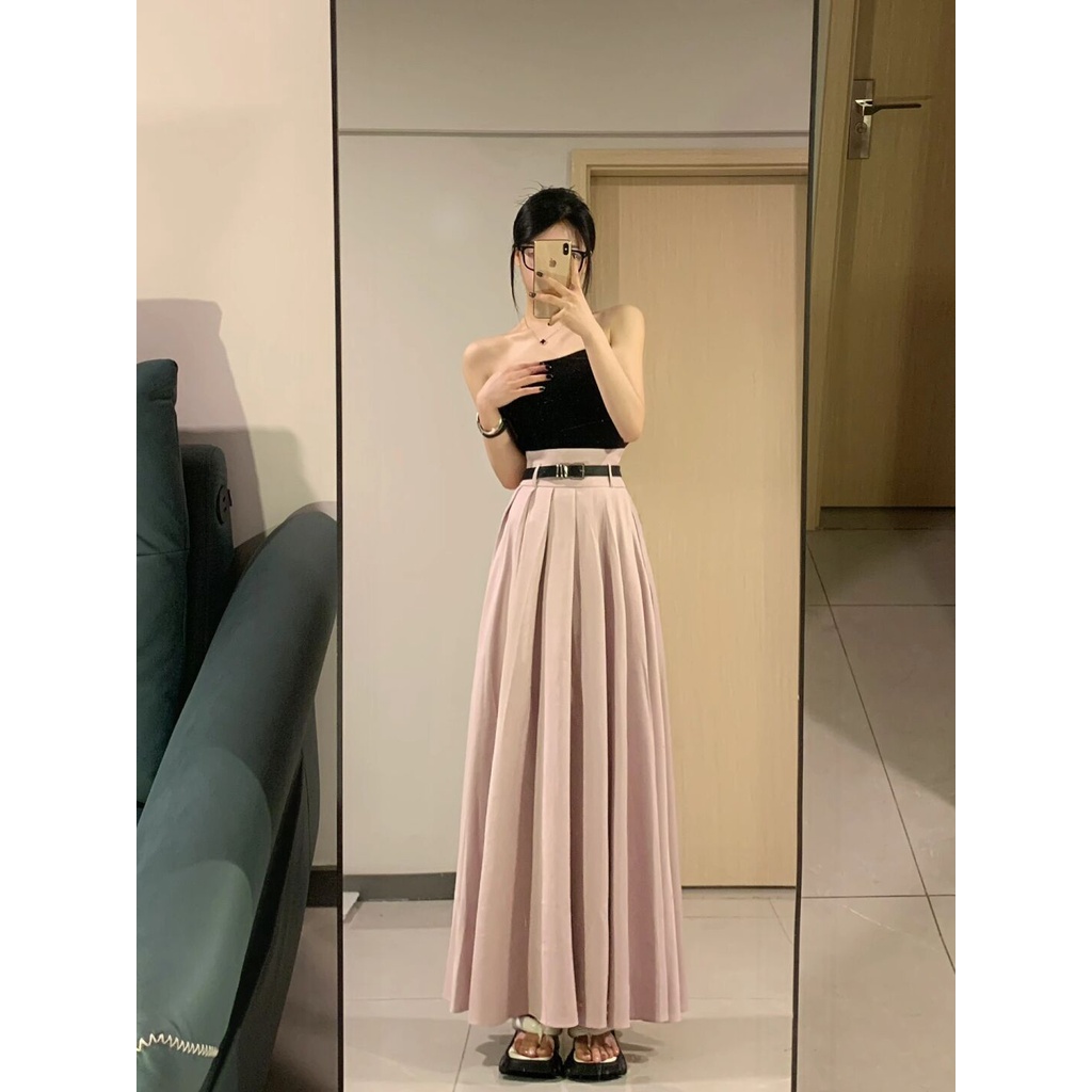 Bộ Áo Ống + Chân Váy Dài Xếp Ly Phong Cách Pháp Thời Trang Mùa Hè Hàng Mới 2023 Dành Cho Bạn Nữ