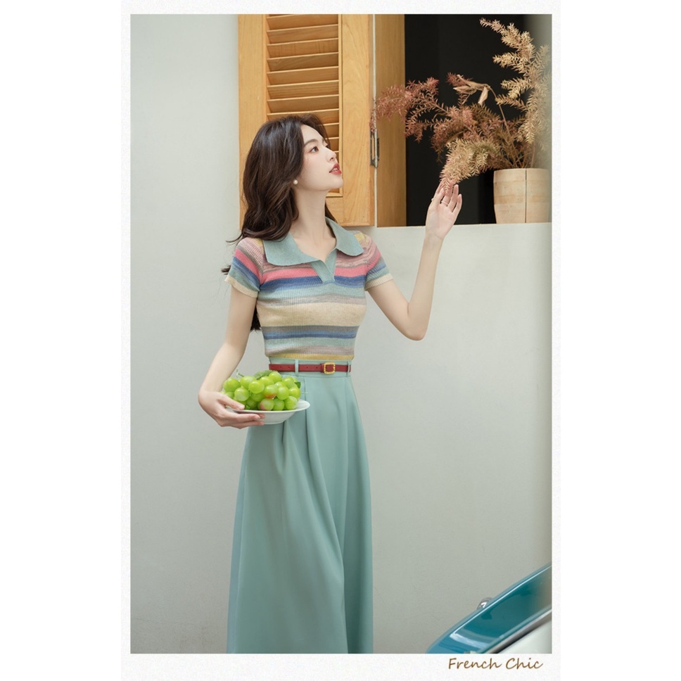 Set Áo Thun Ngắn Tay + Chân Váy Dài Thời Trang Nữ