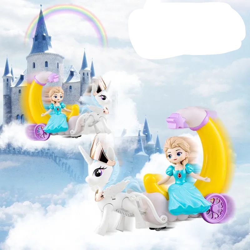 Đèn lồng Elsa, Sofia, Bạch Tuyết ngồi xe ngựa Pony chạy pin có nhạc có đèn cho bé chơi Trung Thu ngựa kỳ lân kéo xe