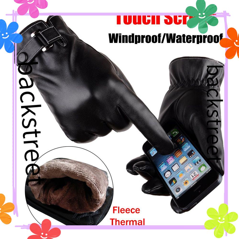 Găng tay da lót lông cừu giữ ấm chống nước cảm ứng màn hình cho nam
