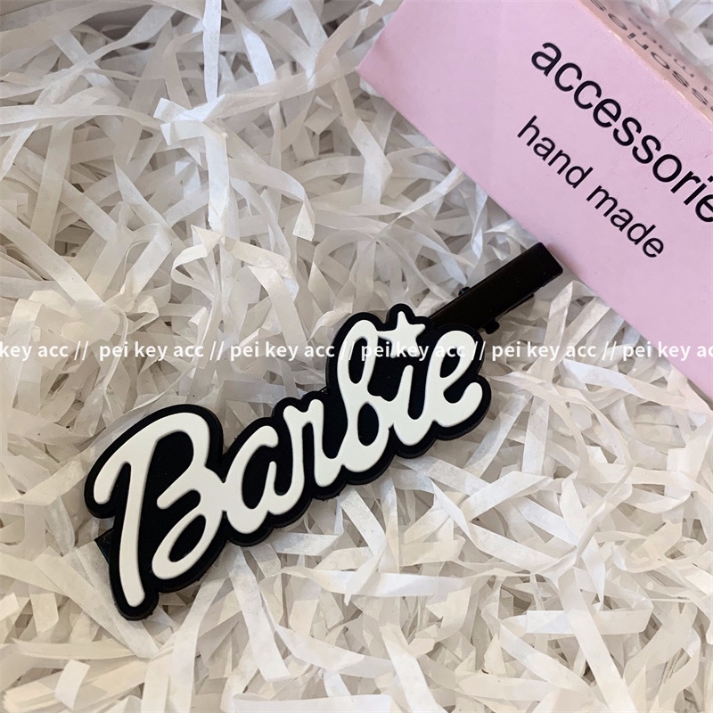 Kẹp Tóc Mái Bằng Kim Loại Hình Chữ Barbie Màu Hồng Dễ Thương Phong Cách Hàn Quốc