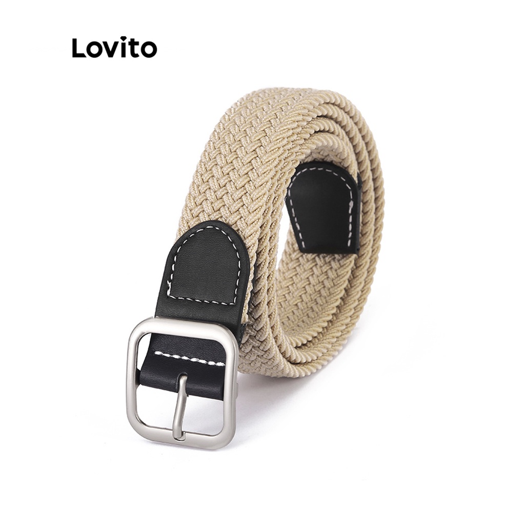Thắt lưng Lovito co giãn dệt bím màu trơn thời trang thường ngày cho nam và nữ L50AD160