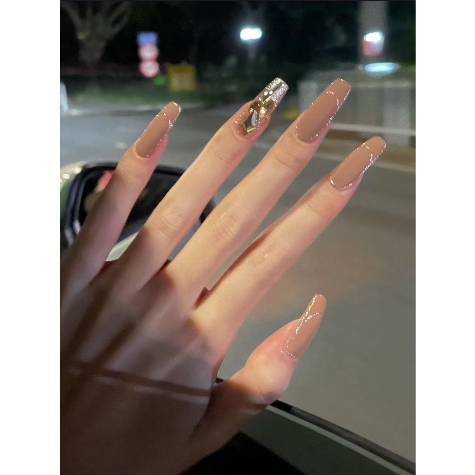 Z Móng Tay Giả Tông Màu Da / Nude Đính Kim Cương Giả Dáng Dài