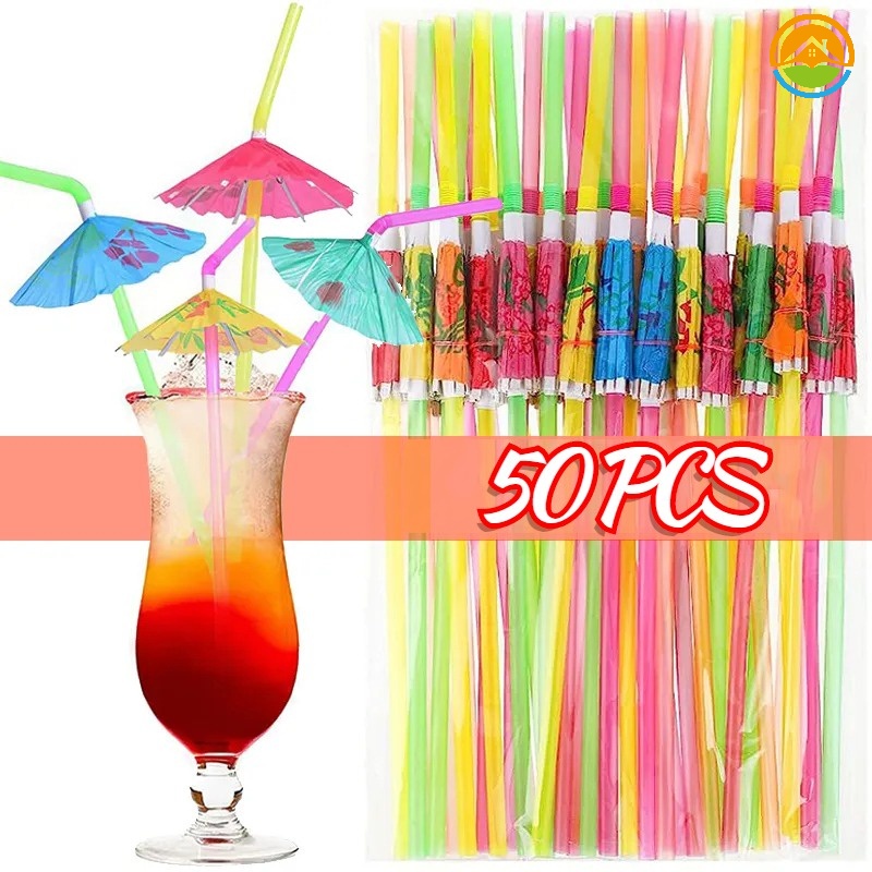 10/50 cái ống hút cocktail bằng nhựa / nước trái cây dùng một lần uống ống hút sáng tạo cho đồ dùng tiệc hawaii